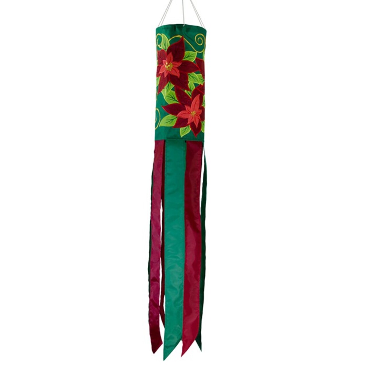 In the Breeze Poinsettia 40 Inch Windsock - Hanging Winter Decoration - Outdoor Holiday décor